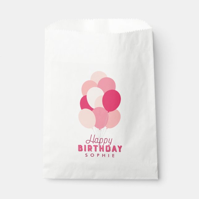 Pink Balloons Happy Birthday Favour Bags (Front)
