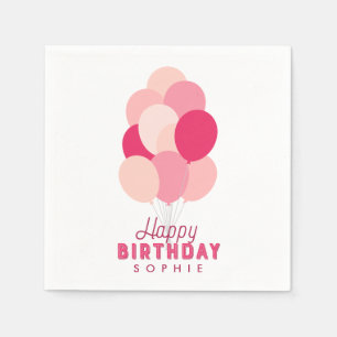 Pink Balloons Happy Birthday Napkin