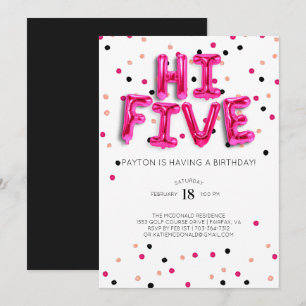 Pink Balloons Hi Five 5th Birthday Invitation