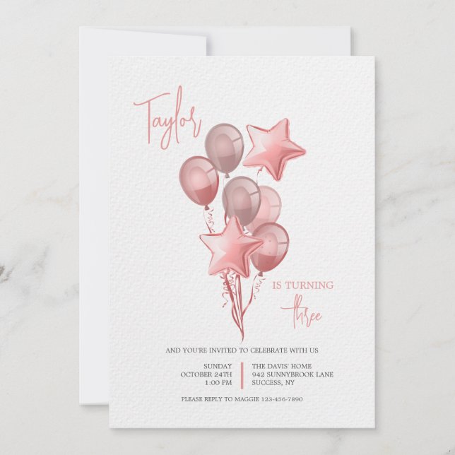 Pink Balloons Invitation (Front)