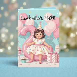 Pink Balloons 'Look Who's TWO! Girl's 2nd Birthday Card