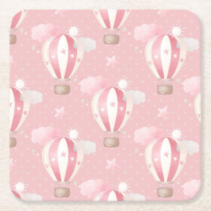 Pink Balloons Pattern Square Paper Coaster
