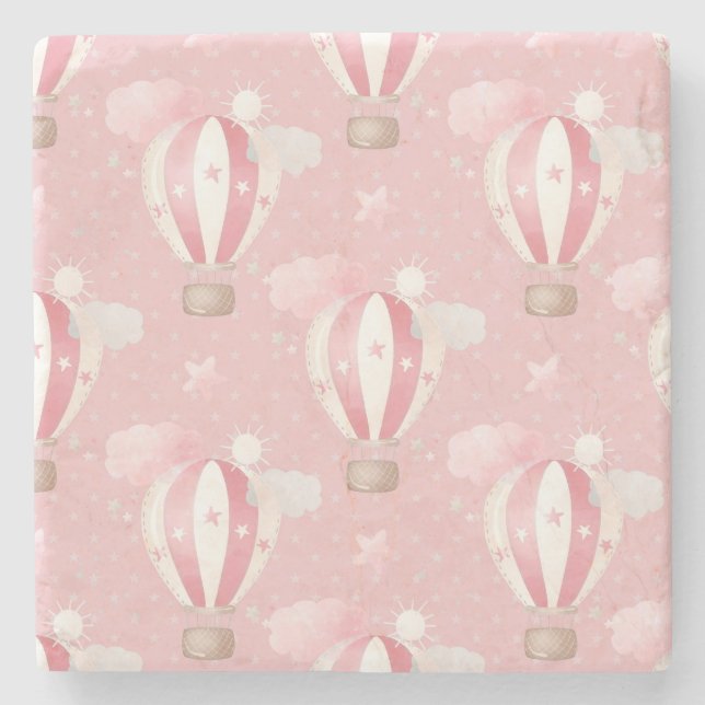 Pink Balloons Pattern Stone Coaster (Front)