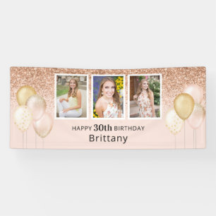 Pink Balloons Photo 30th Glitter Birthday Banner