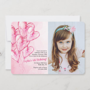 Pink Balloons Photo Invitation