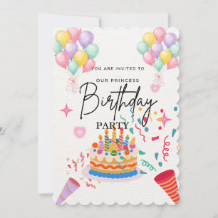 Pink balloons princess birthday invitation
