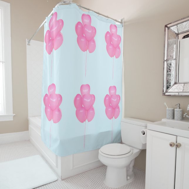 Pink Balloons Shower Curtain (In Situ)