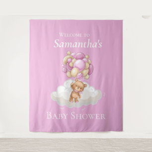 Pink Balloons Teddy Bear Baby Shower baby Shower Tapestry