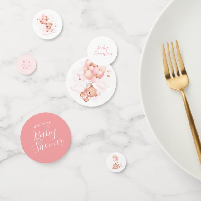 Pink Balloons Teddy Bear Baby Shower Confetti (Group)