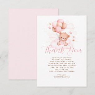 Pink Balloons Teddy Bear Baby Shower Thank You Card