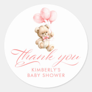 Pink Balloons Teddy Bear Baby Shower Thank You Classic Round Sticker