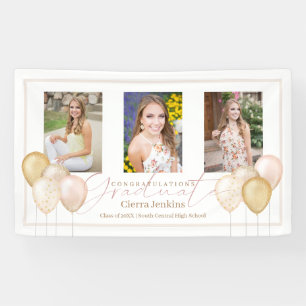 Pink Balloons Three Photos Calligraphy Graduation Banner