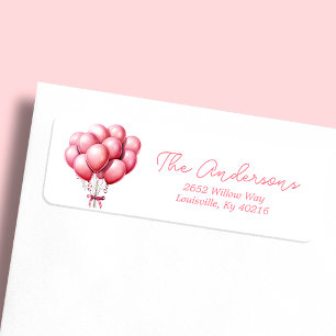 Pink Balloons Watercolor Girl Baby Shower Address
