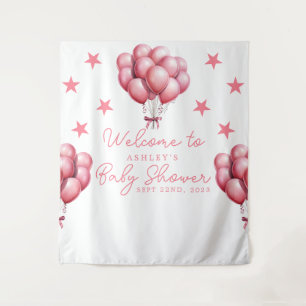 Pink Balloons Watercolor Girl Baby Shower Backdrop Tapestry