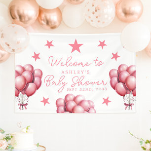 Pink Balloons Watercolor Girl Baby Shower Welcome Banner