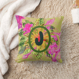 Pink Balsam Flowers Bouquet & Letter  Cushion
