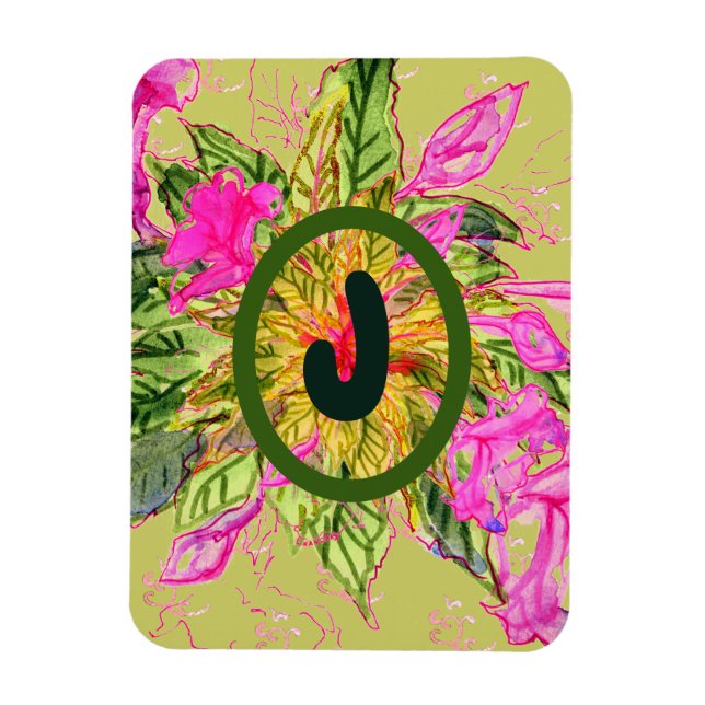 Pink Balsam Flowers Bouquet & Letter  Magnet (Vertical)