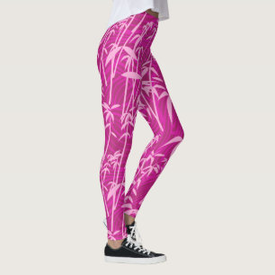 Pink bamboo grass on magenta pattern leggings