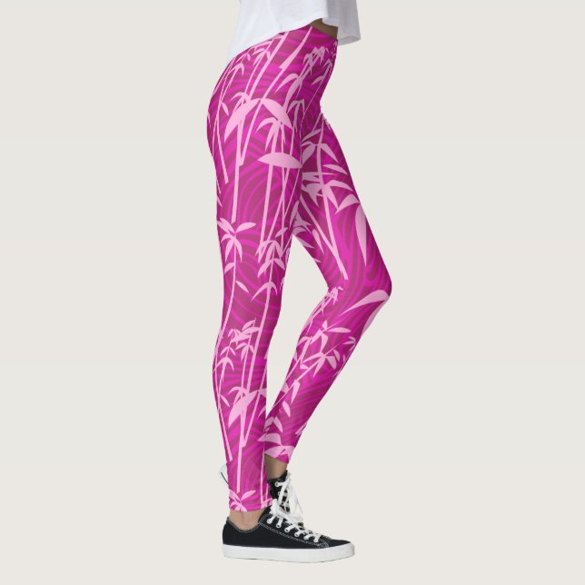 Pink bamboo grass on magenta pattern leggings (Right)