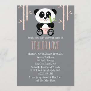 Pink Bamboo Panda in Diapers Baby Shower Invitation