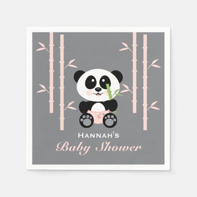 Pink Bamboo Panda in Diapers Baby Shower Napkins (Front)