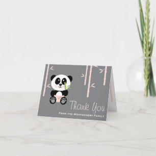 Pink Bamboo Panda in Diapers Baby Shower Thank You Card