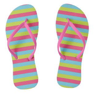 Pink, Banana Yellow and Light Blue Vintage Stripes Flip Flops