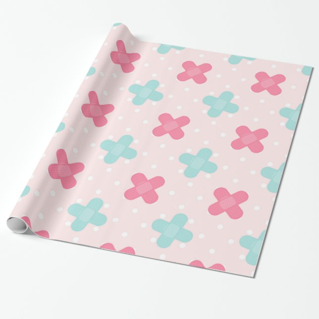 Pink Bandages Medical Wrapping Paper (Unrolled)