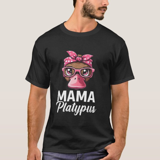 Pink Bandanna Glasses Platypus Mama Mother s Day  T-Shirt (Front)