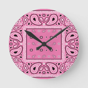 Pink bandanna paisley bandanas country rap hip hop round clock