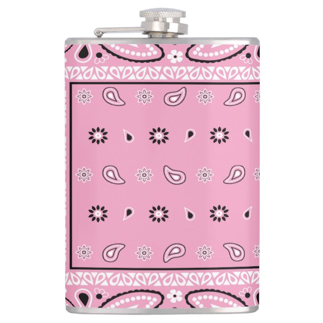Pink Bandanna Paisley Country Hip Hop Cowboy Flask (Front)