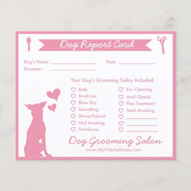 Pink Banner and Silhouette Dog Grooming Report Car (Front)