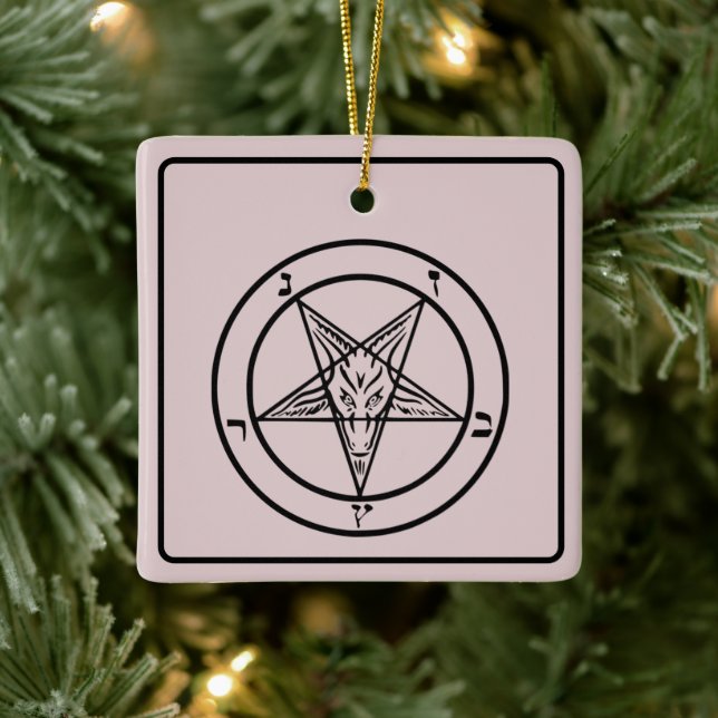Pink Baphomet Pentagram Satanic Ceramic Ornament (Tree)