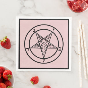 Pink Baphomet Pentagram Satanic Dinner Napkin