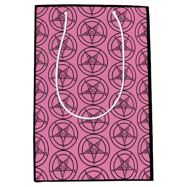 Pink Baphomet Pentagram Satanic Medium Gift Bag (Front)