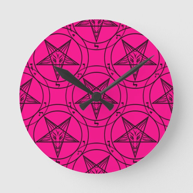 pink baphomet round clock (Front)