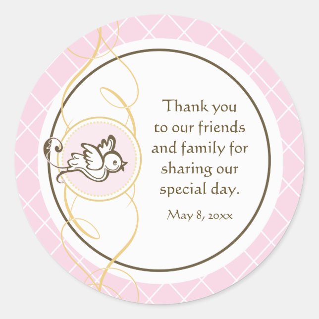 Pink Baptism/Christening Favour Sticker (Front)