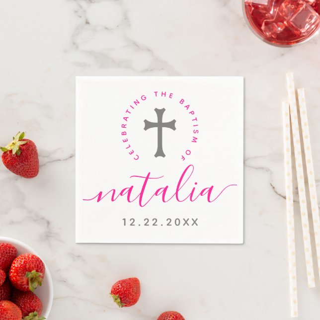 Pink Baptism Christening Naming Cross Napkin (Insitu)