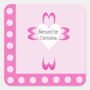 Pink Baptism Favour Sticker for Girls