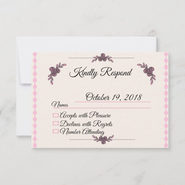 Pink Baptism For baby Girl RSVP Card (Front)