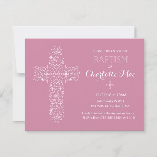 Pink Baptism Invite - 4.25" x 5.5" Invitations (Front)
