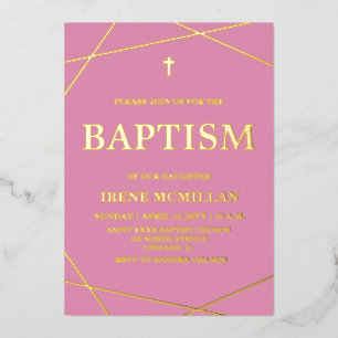 Pink Baptism Real Gold Foil Invitation