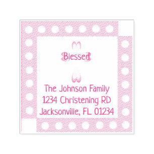 Pink Baptism Self-Inking Return Address S Stamp