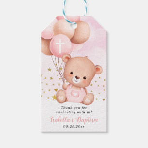 Pink Baptism Teddy Bear Thank You Baptism Favours Gift Tags