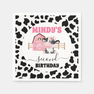 Pink Barn Cow Print 2nd Birthday Paper Napkin