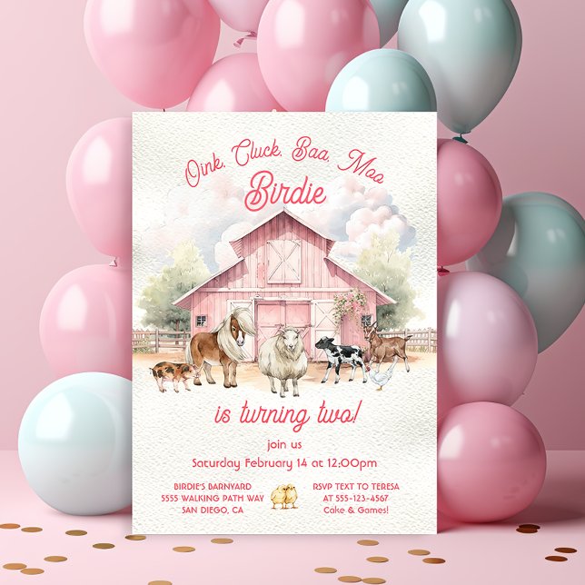 Pink Barn Farm Animals Birthday Party Invitation (Creator Uploaded)