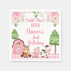 Pink Barn Floral Farm Oink Baa Neigh Birthday Napkin