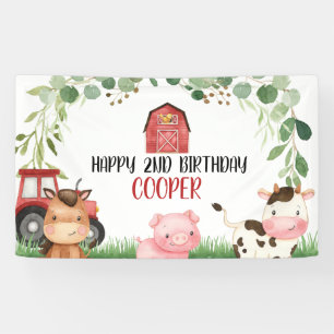 Pink Barn Tractor Farm Birthday Party Banner