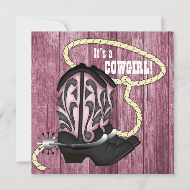 Pink Barn Wood Cowgirl Baby Shower Invitation (Front)