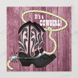 Pink Barn Wood Cowgirl Baby Shower Invitation